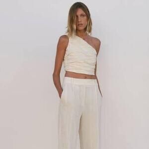 ZARA Asymmetric One Shoulder Draped Cropped Top Cream Side Zip Size XS NEW